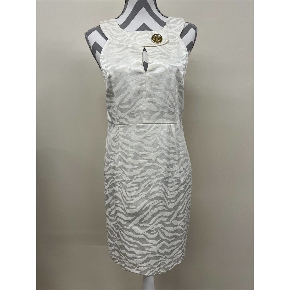 Michael Kors Cream animal tiger print pencil dress Size 8 Cut out Detail Charity